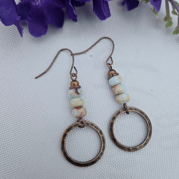 Bohemian Copper Beaded Dangle Earrings - Picture 2 of 2
